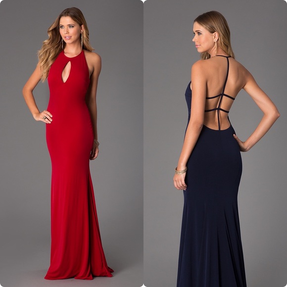 Custom Short Red Keyhole Jersey Dress. JVN by Jovani. - Picture 2 of 4